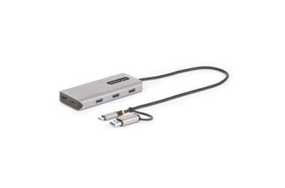 StarTech.com USB-C Multiport Adapter met Ingebouwde USB-C naar USB-A Dongle, Dual HDMI (4K30Hz/1080p60Hz), 3x USB-A 5Gbps, Mini Travel Dock, Laptop Docking Station, 40cm Kabel