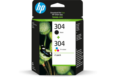 HP 304 originele zwarte/drie-kleuren inktcartridges, 2-pack
