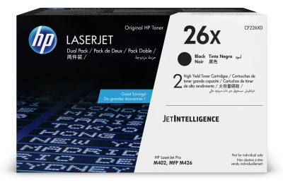 HP 26X LaserJet, lot de 2 cartouches de toner grande capacité authentiques, noir