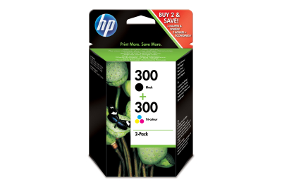 HP 300 originele zwarte/drie-kleuren inktcartridges, 2-pack