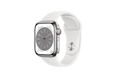 APPLE Watch Series 8 GPS + Cellular 41mm Silver Stainless Steel Case with White Sport Band Regular