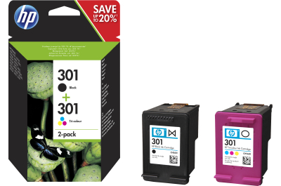 HP 301 originele zwarte/drie-kleuren inktcartridges, 2-pack