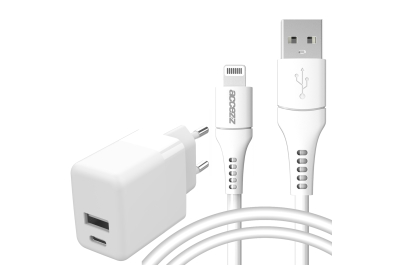 Accezz Wall Charger met Lightning naar USB kabel - Oplader - MFi certificering - 20 Watt - 1 meter - Wit