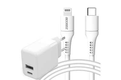 Accezz Wall Charger met Lightning naar USB-C kabel - Oplader - MFi certificering - 20 Watt - 1 meter - Wit