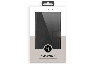 Selencia Echt Lederen Bookcase Samsung Galaxy S23 Ultra - Zwart